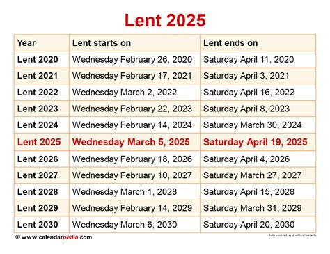 Lent 2025 Calendar