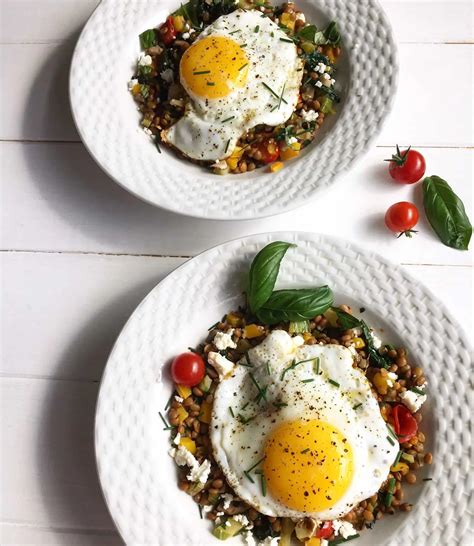Lentils for breakfast. Lentils With Cucumbers, Chard, and Poached Egg. Eat this for dinner or serve it as a breakfast bowl for those who prefer things savory in the morning. The lentils are dressed with lemon juice ... 