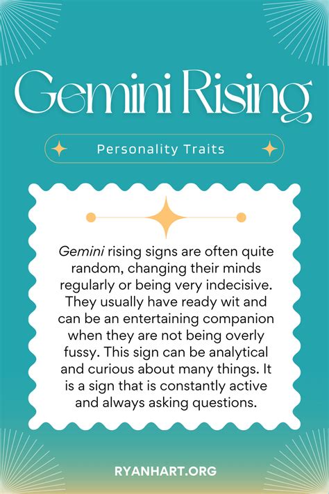 The Gemini Sun, Virgo Moon, and Leo Rising combination results in an individual who is intelligent, adaptable, and confident. They possess an analytical mind that is always seeking new information, while also having the charisma and presence to be a natural leader. They have a strong work ethic and are dedicated to their passions, yet also .... 