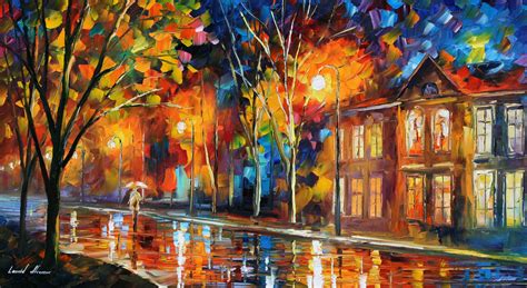 Leonid afremov. This art piece made by Leonid Afremov Studio with the same amount of soul and emotion just like the first original painting. The piece is created with oil paint on artistic canvas using Afremov's unique technique of a palette knife. The artwork has a lot of texture, you can feel the strokes by touching this painting. ... 