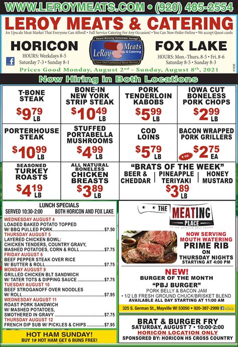 LeRoy Meats of Horicon 85 Washington St., Horicon, WI 53032 Phone: 920-485-2554 Ext. 1 . LeRoy Meats of Fox Lake 739 W. State St., Fox Lake, WI 53933. 