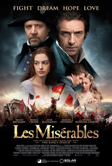 Les misérables movie. High resolution official theatrical movie poster (#1 of 14) for Les Misérables (2012). Image dimensions: 1000 x 1583. Directed by Tom Hooper. Starring Hugh Jackman, Russell Crowe, Anne Hathaway, Amanda Seyfried 