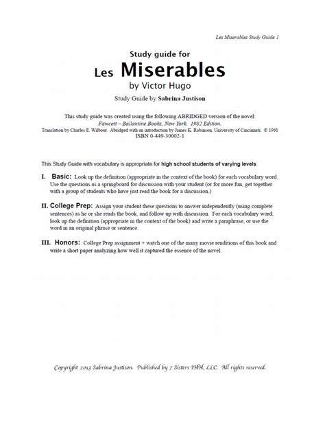 Les miserables study guide for high school. - Fathers matter the essential guide to contact on separation and divorce.