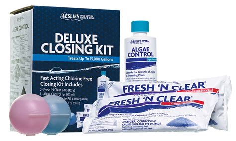 Easy-to-follow instructions for how to use a Leslie's Premium Pool Closing Kit. This kit treats pools up to 35,000 gallons into help you prepare for winter. Free Shipping for Pool Rewards members.. 