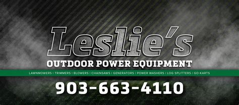 Leslie's Outdoor Power - Business Information. Home Improvement & Hardware Retail · Texas, United States · <25 Employees . Leslie's Outdoor Power opened in Gilmer, TX, in March of 1993. We opened the store with the idea of being a small service business, but after a few years, the business outgrew the original spot and, after much prayer, we …. 