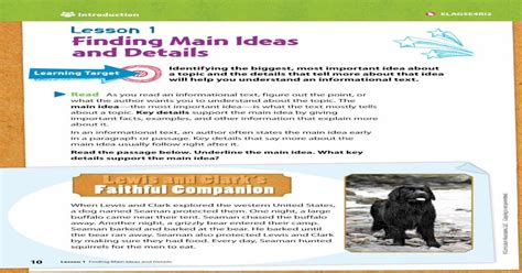 Lesson 1 Finding Main Ideas And Details Answers Key Main Ide