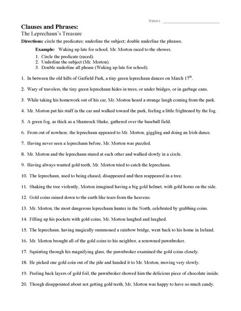 Lesson 1 phrases and clauses answer key.  Here's a fun, leprechaun-themed...