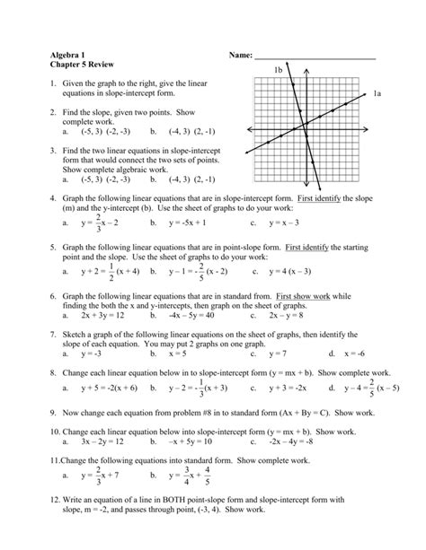 Lesson 12 Writing A Linear Equation In Slope Intercept Form Answer Key