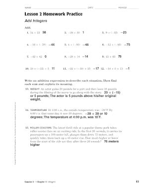 Lesson 2 Homework Practice Adding Integers