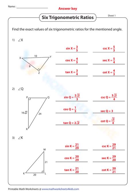 Lesson 2 Worksheet 2 Trigonometric Ratios Answers inspirearc