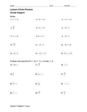 Lesson 5 Homework Practice Divide Integers Answer Key