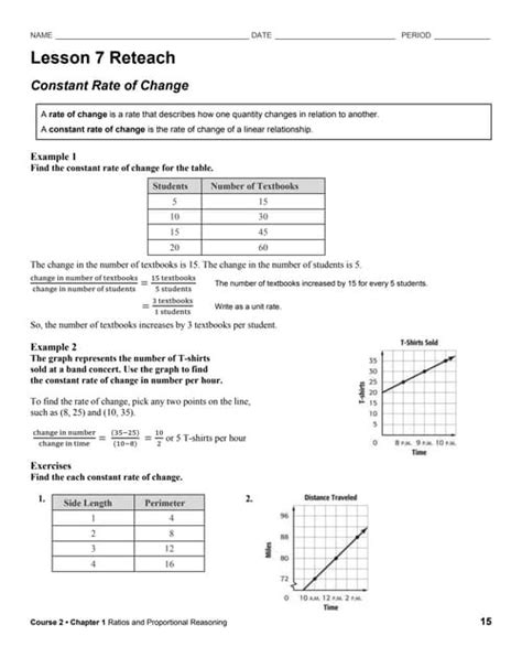 Lesson 7 constant rate of change page 71 answers.  Reteach Documents: See i...