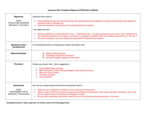 Lesson PLan Template Aligned To OTES, 45 OFF