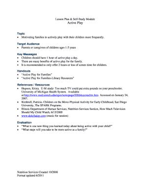 Lesson Plan Self Study Module Active Play