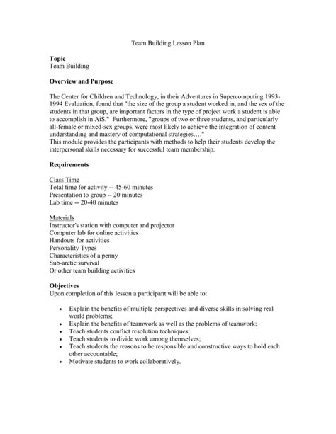Lesson Plan Team Building Managers