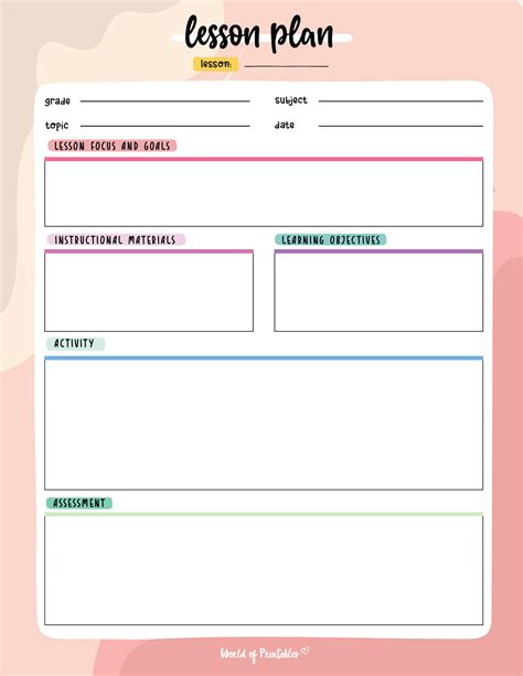 Lesson Plan Template Free Printable