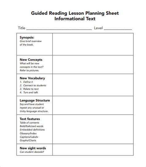 Lesson Plan Template Weekly Guided Reading Lesson Plan Template