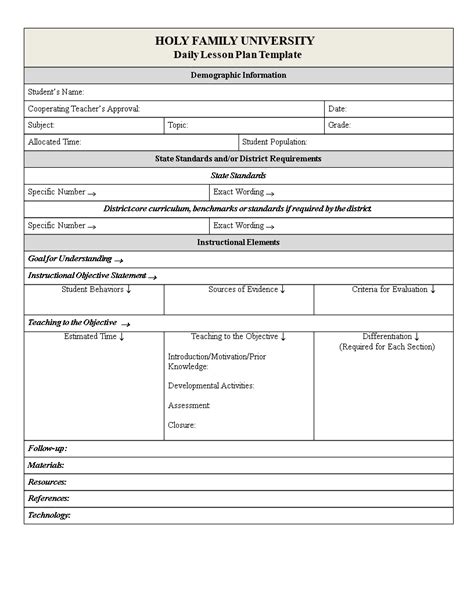 Lesson Plan Template Word Daily Lesson Plan Template Word