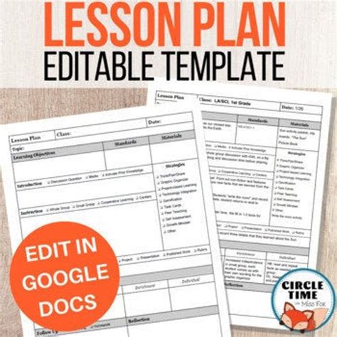 Lesson Plan Templates EDITABLE compatible with Google Docs Digital lesson plans, Google drive