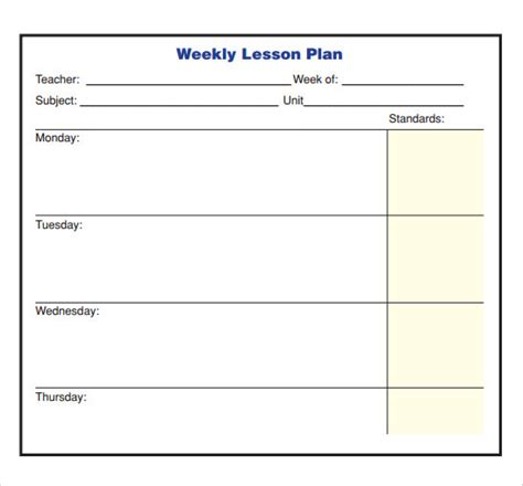 Lesson Plan Weekly Template Printable Pdf