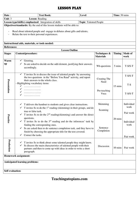 Lesson plan Reading