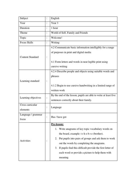 Lesson plan for writing skill for beginners pdf