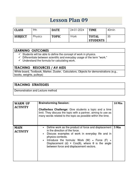 Lesson plan physics class 9.  Maak inspirerend lesmateriaal, houd leerl...