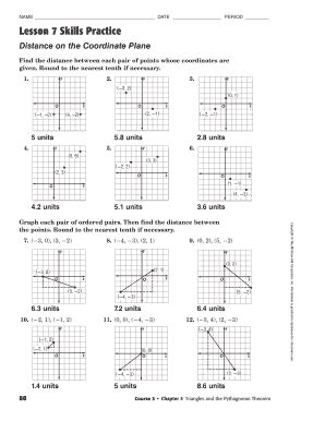 Lesson7skillspracticedistanceonthecoordinateplaneanswerkey