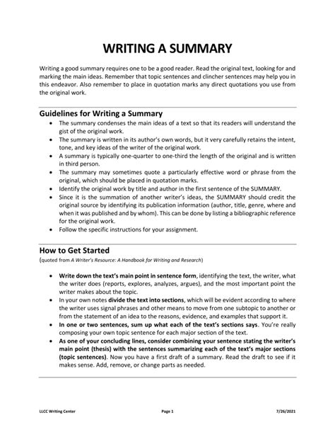 Lessons for writing a summary essay