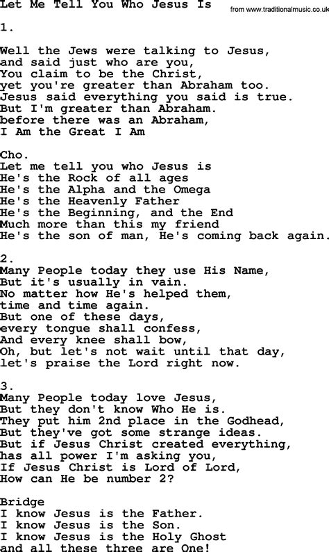 Let Me Tell You Who Jesus Is Apostolic and Pentecostal Hymns and