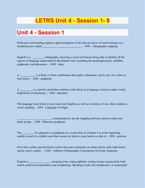 LETRS Unit 2 Session 7 Questions and Answers 2022/2023| 100% Correct Verified Answers LETRS Unit 2 Session 7 Questions and Answers 2022/2023| 100% Correct Verified Answers. 100% Money Back Guarantee Immediately available after payment Both online and in PDF No strings attached. Previously searched by you.. 