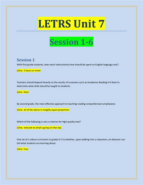 LETRS Unit 7 Session's 1, 2, 3, 4, 5, 6, Questi