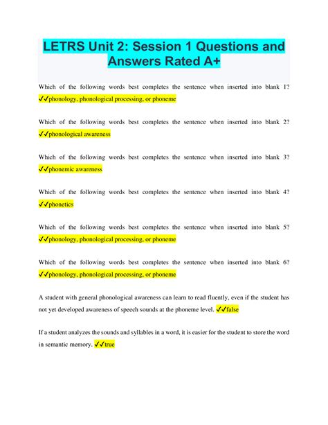 letrs unit 2 session 1 check for understanding a student with general phonological awareness can learn to read fluently even if the student has not yet …. 