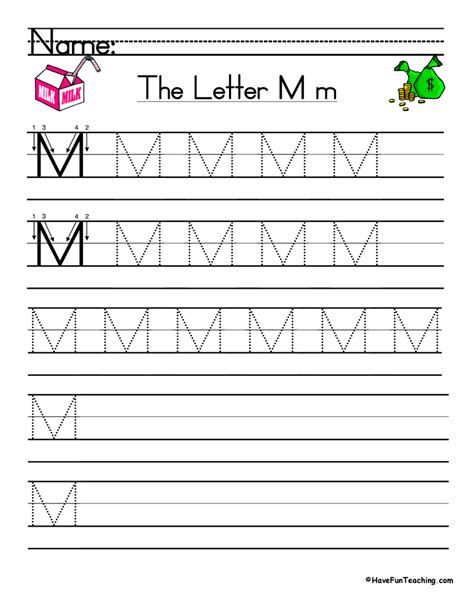 Letter M Handwriting Practice Worksheet Have Fun Teaching