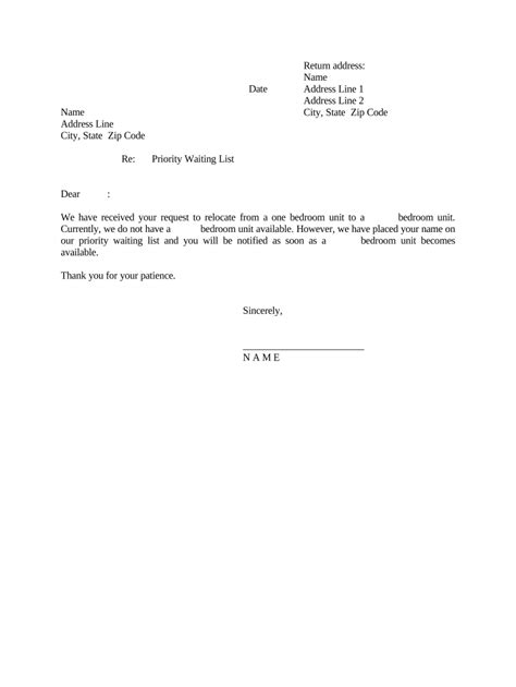 Letter Notification to Renter of Placement on Priority Waiting List