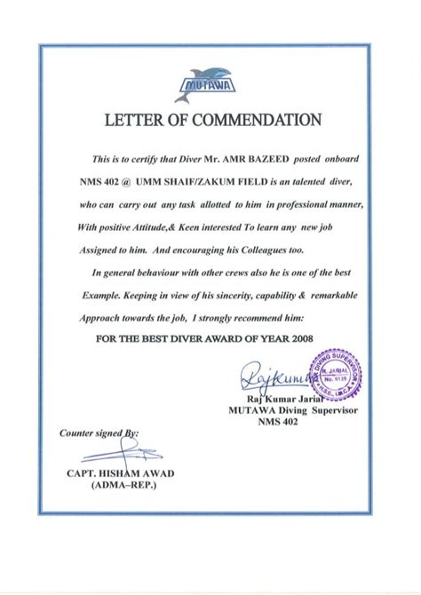 Letter Of Commendation Template