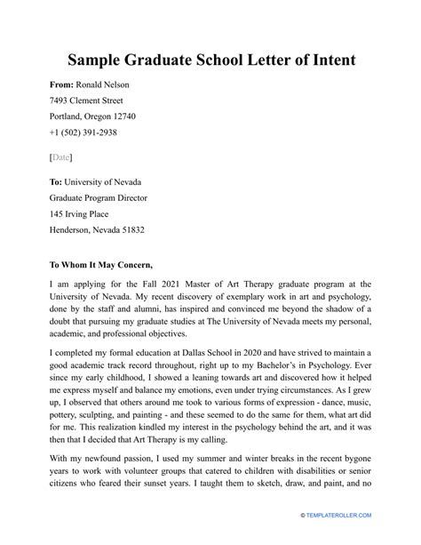 Letter Of Intent for College Graduate Program Template Google Docs