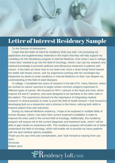 Letter Of Interest Template Residency