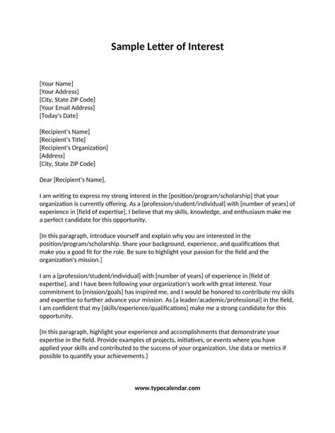 Letter Of Interest Templates