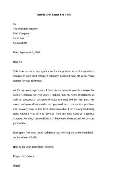 Letter Of Introduction For Job Template