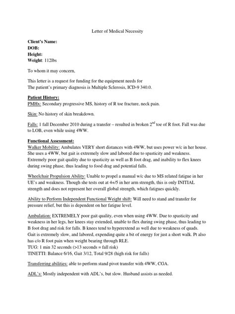 Letter Of Medical Necessity Wheelchair Template