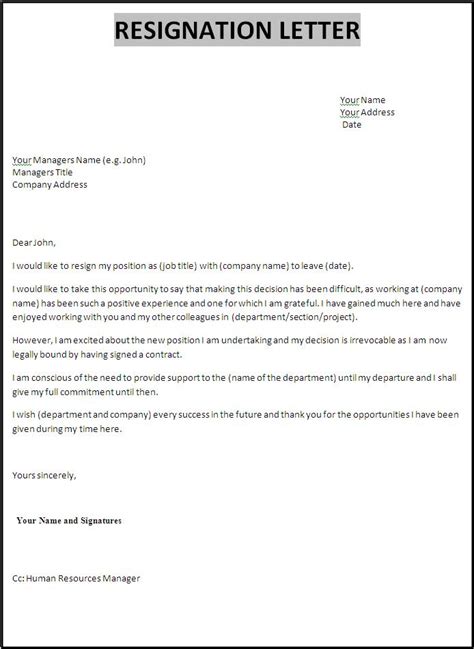 Letter Of Resignation Template Word Free