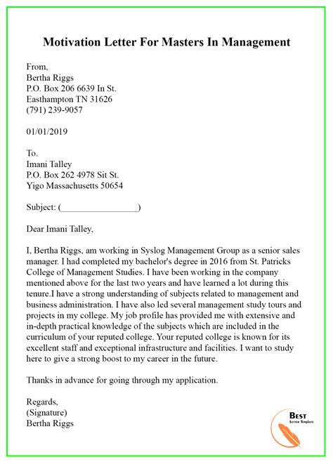 Letter Of Template For Masters
