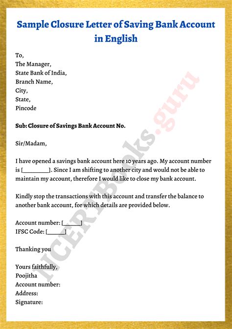 Letter To Bank Closing Account Template