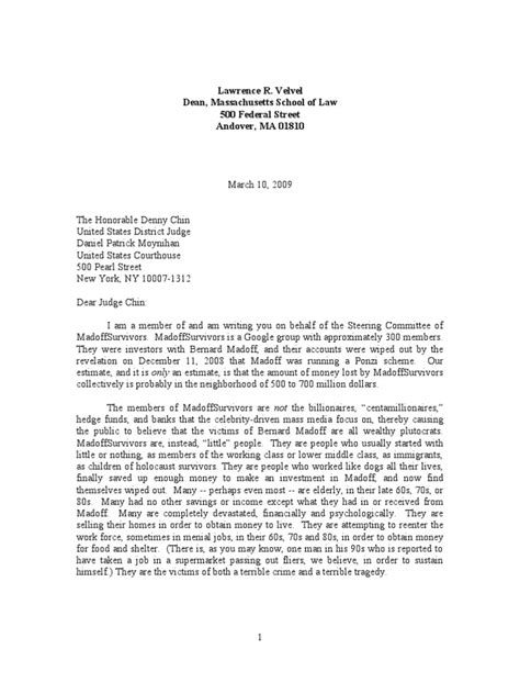 Letter from Madoff victim Lawrence R Velvel