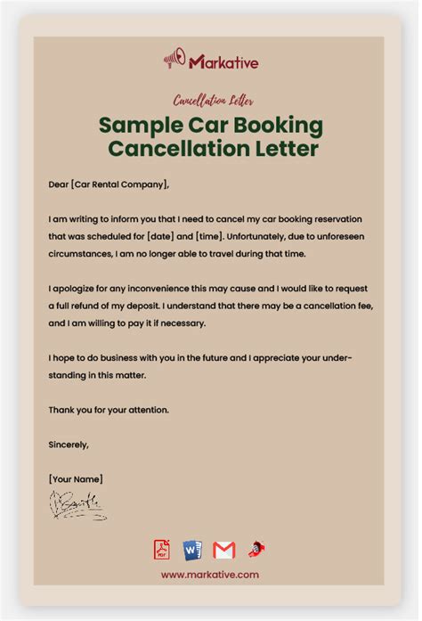 Letter of Cancellation for Car Booking Download Samples