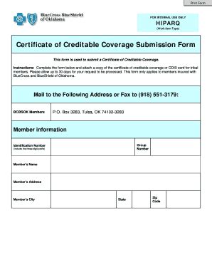 Letter of Creditable Coverage Form Fill Out and Sign Printable PDF