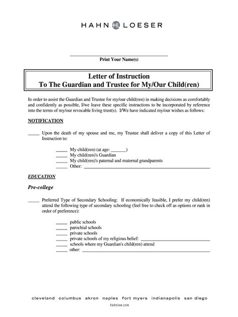 Letter of Instruction Form Fill Out and Sign Printable PDF Template