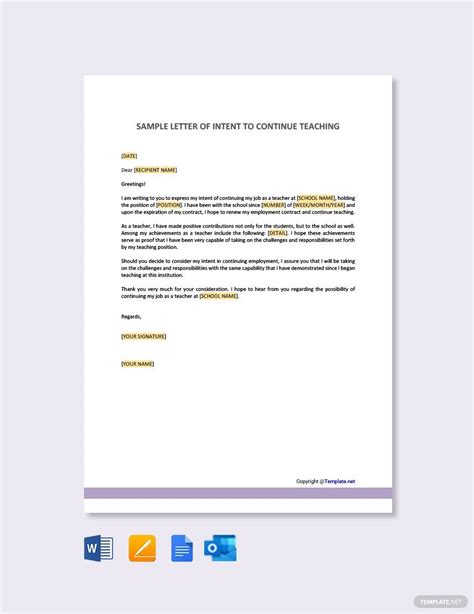Letter of Intent to Continue Service Template [Free PDF] Google Docs