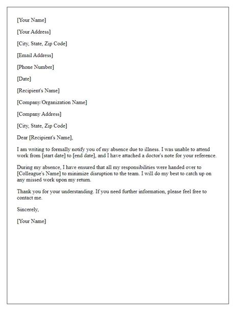 Letter of absence from work due to illness.  Use Effective communication regardin...